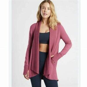 Athleta MP medium petite Pranayama Open Front Wrap Top Jacket Shirt Antique Rose